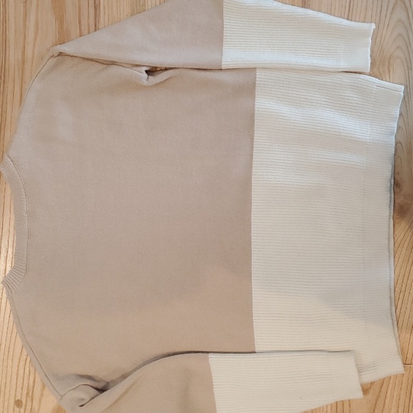 Poof Apparel Tan/Cream color block sweater. - Picture 3 of 4